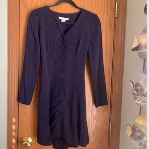 VINTAGE THE LIMITED NAVY BLUE FULL BUTTON FULL SKIRT DRESS LACE UP BACK SIZE M